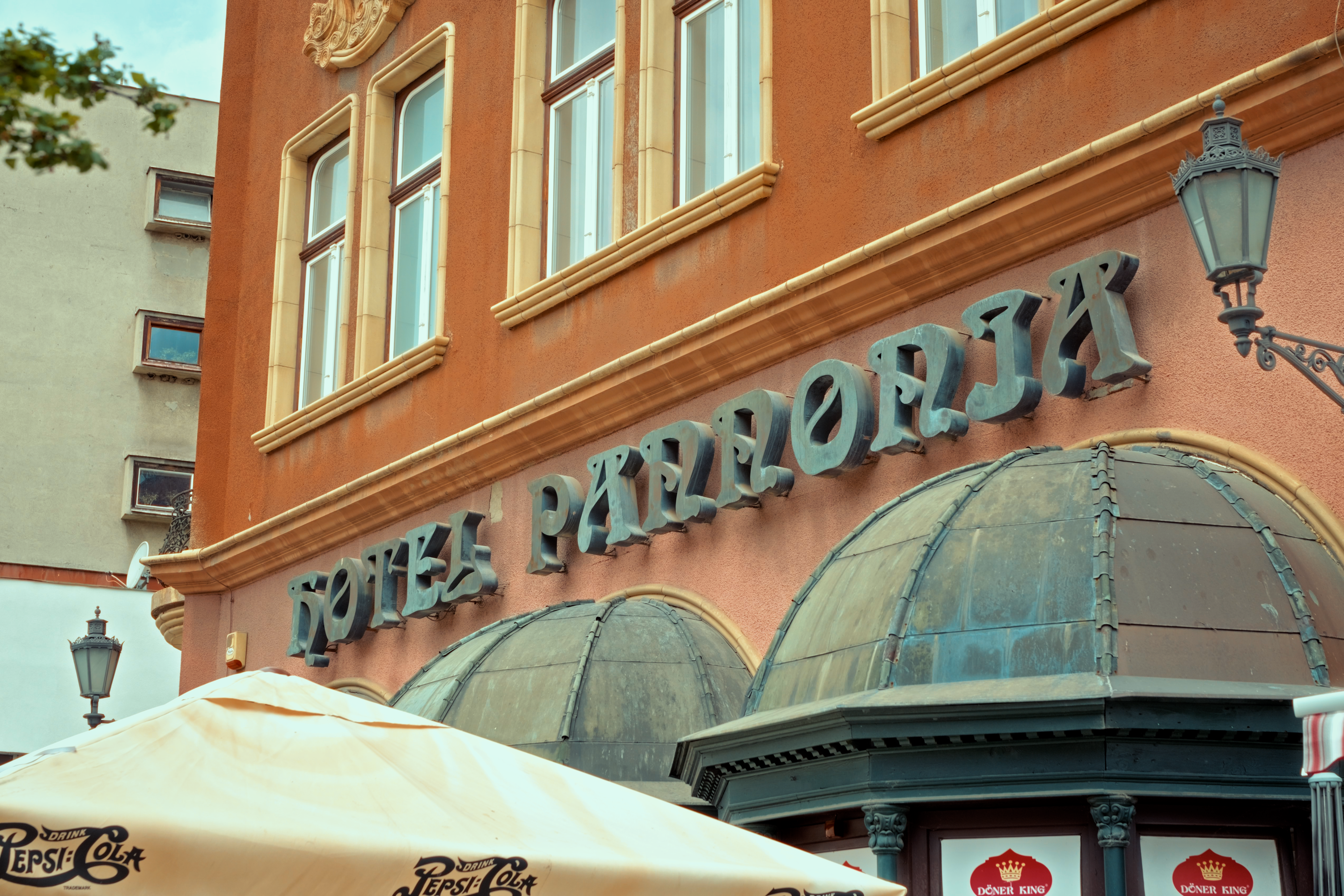 Pannonia Hotel exterior and signage